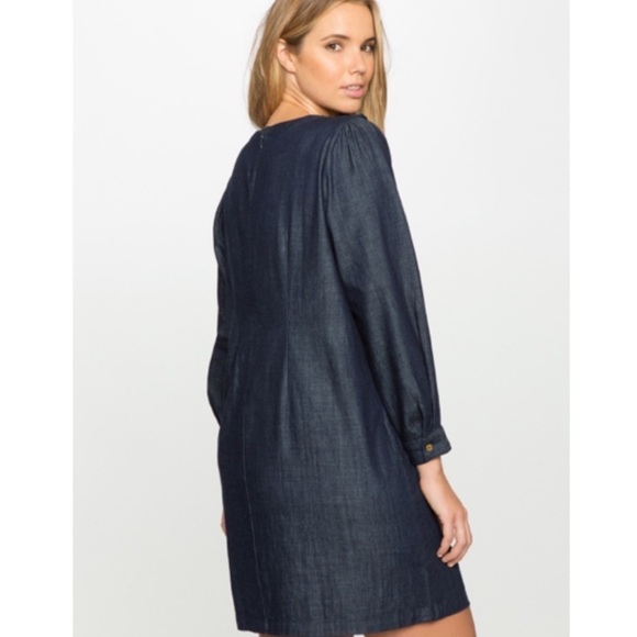 “ELOQUII” Denim Chambray PinTuck Bib Dress - Picture 2 of 14